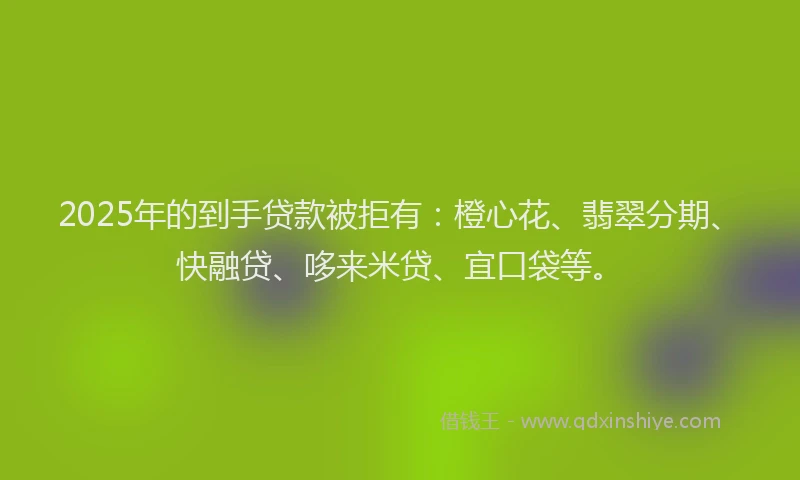 2025年的到手贷款被拒有：橙心花、翡翠分期、快融贷、哆来米贷、宜口袋等。
