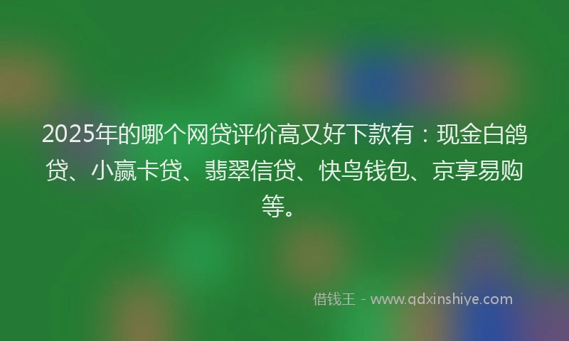 2025年的哪个网贷评价高又好下款有：现金白鸽贷、小赢卡贷、翡翠信贷、快鸟钱包、京享易购等。