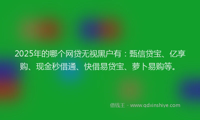 2025年的哪个网贷无视黑户有：甄信贷宝、亿享购、现金秒借通、快借易贷宝、萝卜易购等。