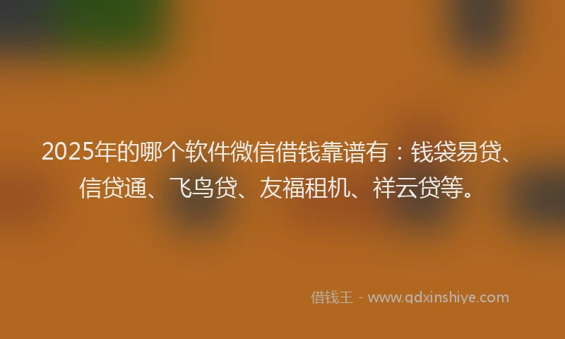 2025年的哪个软件微信借钱靠谱有：钱袋易贷、信贷通、飞鸟贷、友福租机、祥云贷等。