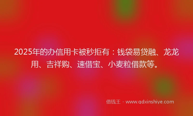 2025年的办信用卡被秒拒有：钱袋易贷融、龙龙用、吉祥购、速借宝、小麦粒借款等。