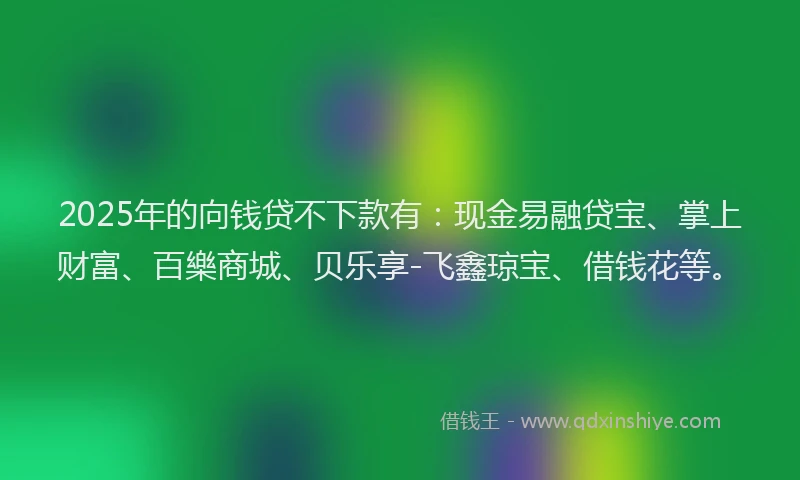 2025年的向钱贷不下款有：现金易融贷宝、掌上财富、百樂商城、贝乐享-飞鑫琼宝、借钱花等。