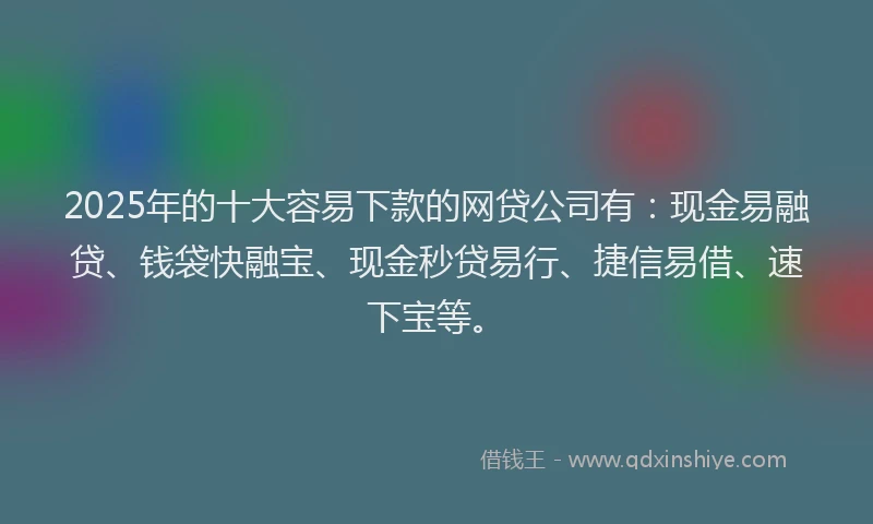 2025年的十大容易下款的网贷公司有：现金易融贷、钱袋快融宝、现金秒贷易行、捷信易借、速下宝等。