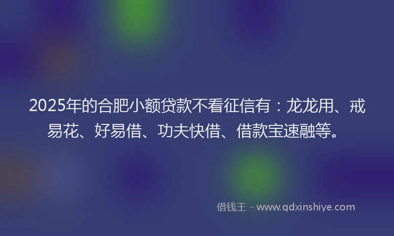 2025年的合肥小额贷款不看征信有：龙龙用、戒易花、好易借、功夫快借、借款宝速融等。