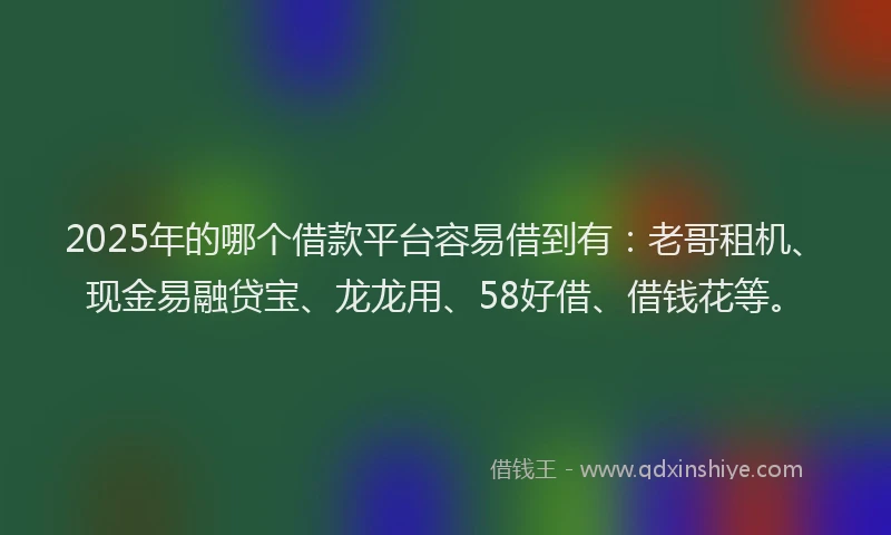 2025年的哪个借款平台容易借到有：老哥租机、现金易融贷宝、龙龙用、58好借、借钱花等。
