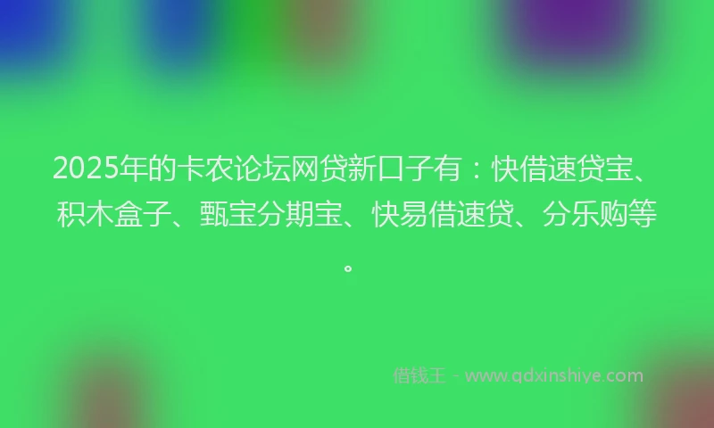 2025年的卡农论坛网贷新口子有：快借速贷宝、积木盒子、甄宝分期宝、快易借速贷、分乐购等。