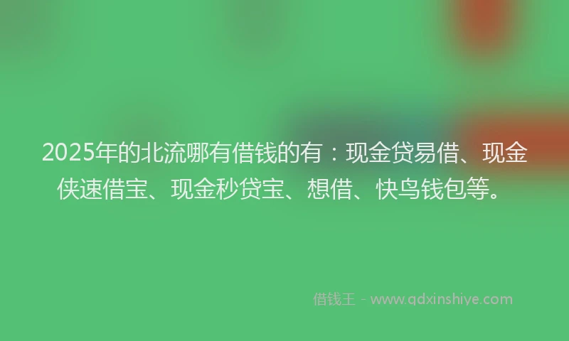 2025年的北流哪有借钱的有：现金贷易借、现金侠速借宝、现金秒贷宝、想借、快鸟钱包等。