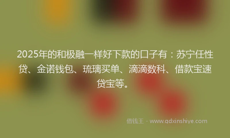 2025年的和极融一样好下款的口子有：苏宁任性贷、金诺钱包、琉璃买单、滴滴数科、借款宝速贷宝等。