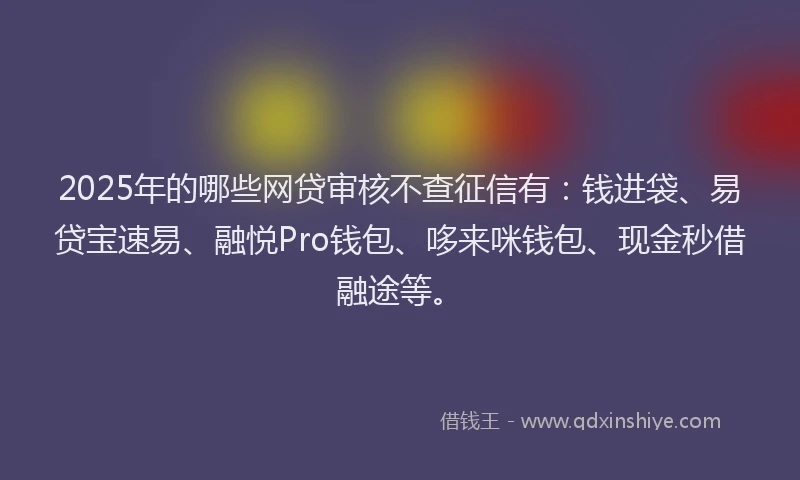 2025年的哪些网贷审核不查征信有：钱进袋、易贷宝速易、融悦Pro钱包、哆来咪钱包、现金秒借融途等。