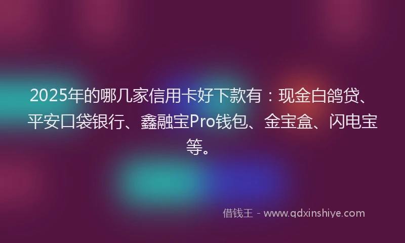 2025年的哪几家信用卡好下款有：现金白鸽贷、平安口袋银行、鑫融宝Pro钱包、金宝盒、闪电宝等。