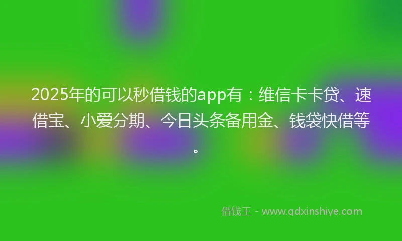 2025年的可以秒借钱的app有：维信卡卡贷、速借宝、小爱分期、今日头条备用金、钱袋快借等。