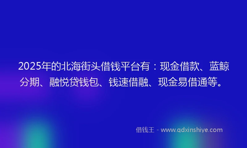 2025年的北海街头借钱平台有：现金借款、蓝鲸分期、融悦贷钱包、钱速借融、现金易借通等。