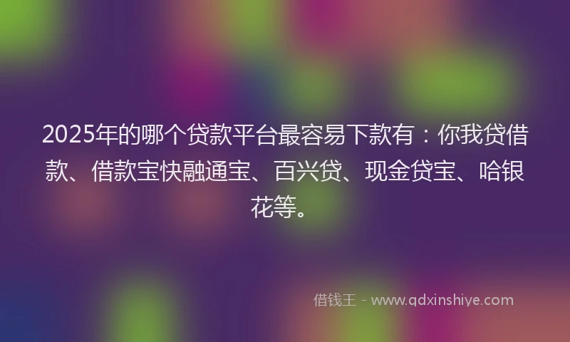 2025年的哪个贷款平台最容易下款有：你我贷借款、借款宝快融通宝、百兴贷、现金贷宝、哈银花等。