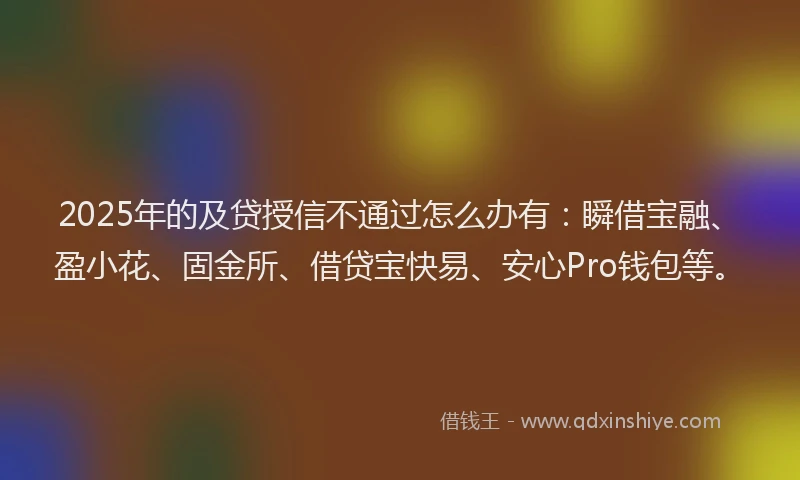 2025年的及贷授信不通过怎么办有：瞬借宝融、盈小花、固金所、借贷宝快易、安心Pro钱包等。