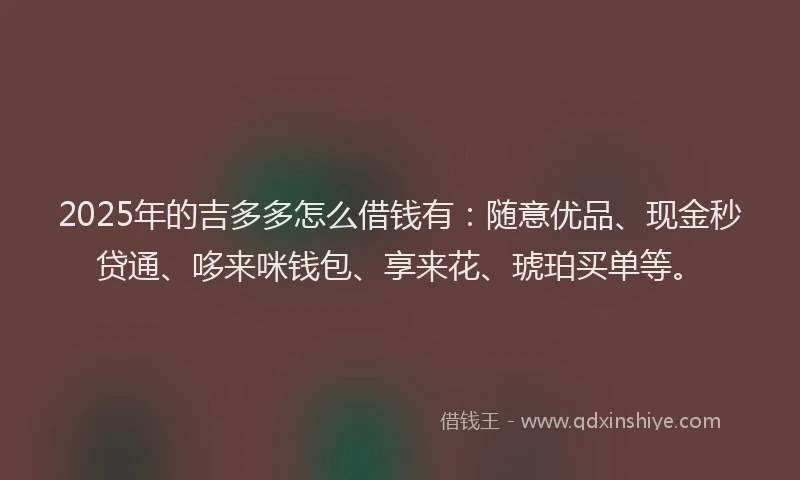 2025年的吉多多怎么借钱有：随意优品、现金秒贷通、哆来咪钱包、享来花、琥珀买单等。