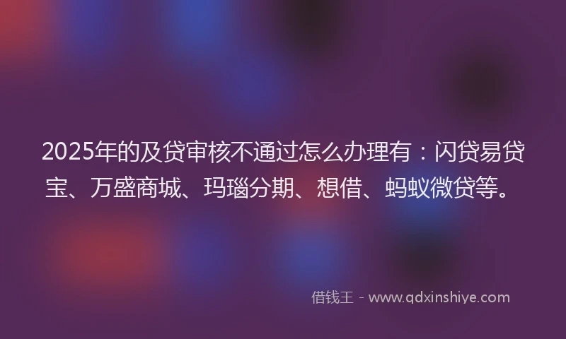 2025年的及贷审核不通过怎么办理有：闪贷易贷宝、万盛商城、玛瑙分期、想借、蚂蚁微贷等。