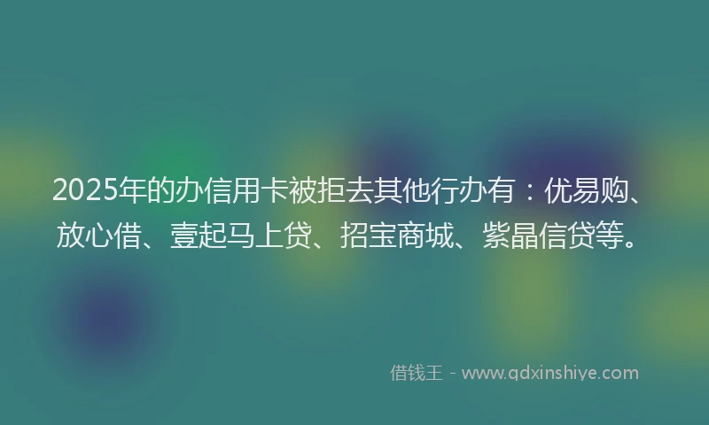 2025年的办信用卡被拒去其他行办有：优易购、放心借、壹起马上贷、招宝商城、紫晶信贷等。