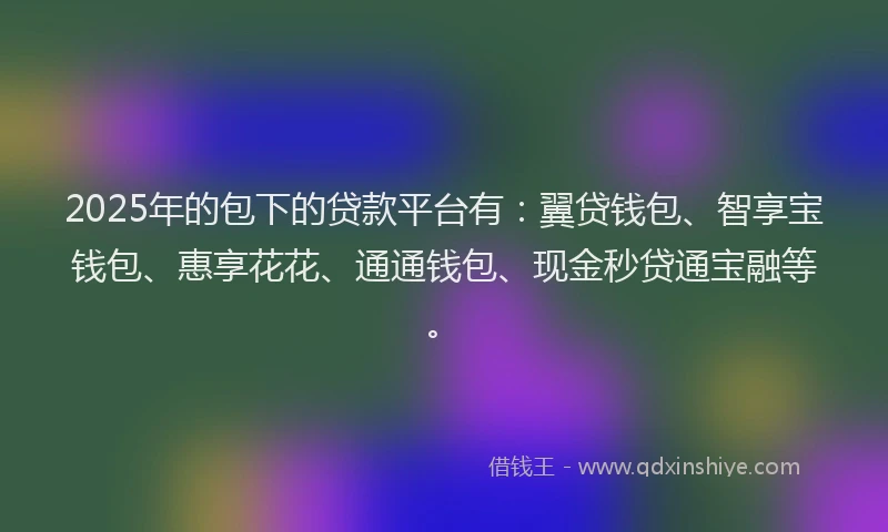 2025年的包下的贷款平台有：翼贷钱包、智享宝钱包、惠享花花、通通钱包、现金秒贷通宝融等。