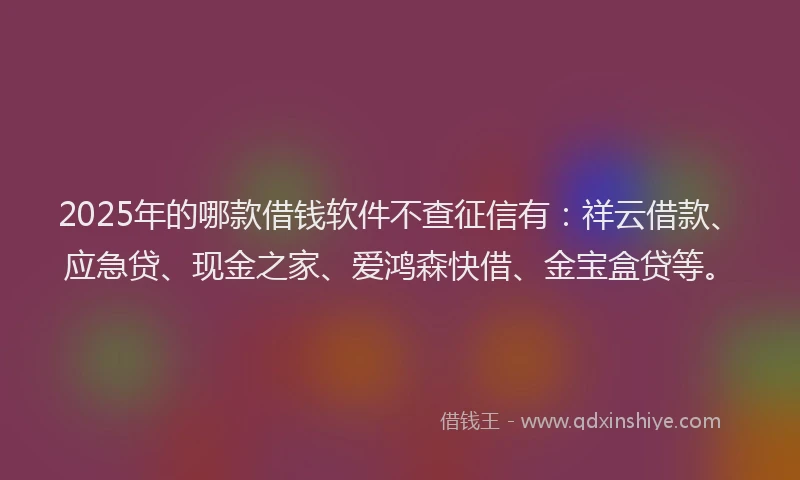 2025年的哪款借钱软件不查征信有：祥云借款、应急贷、现金之家、爱鸿森快借、金宝盒贷等。