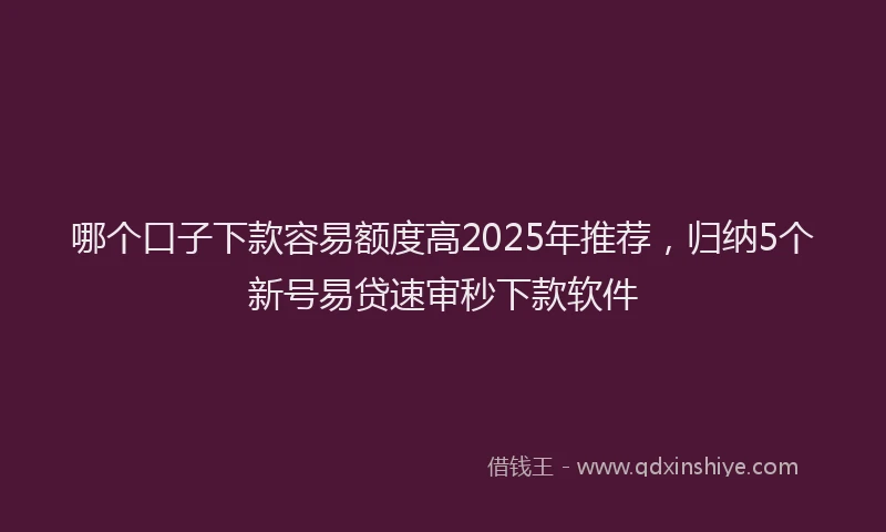哪个口子下款容易额度高2025年推荐，归纳5个新号易贷速审秒下款软件