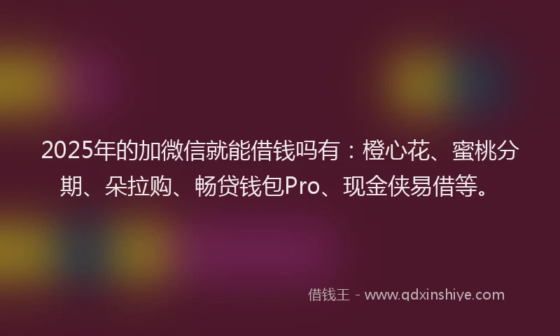 2025年的加微信就能借钱吗有：橙心花、蜜桃分期、朵拉购、畅贷钱包Pro、现金侠易借等。