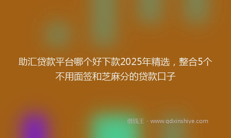 助汇贷款平台哪个好下款2025年精选，整合5个不用面签和芝麻分的贷款口子