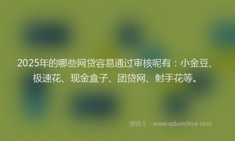 2025年的哪些网贷容易通过审核呢有：小金豆、极速花、现金盒子、团贷网、射手花等。