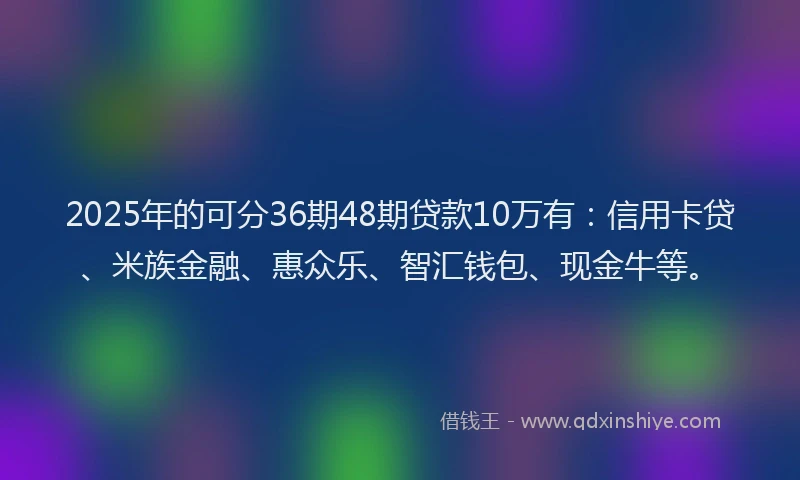 2025年的可分36期48期贷款10万有：信用卡贷、米族金融、惠众乐、智汇钱包、现金牛等。