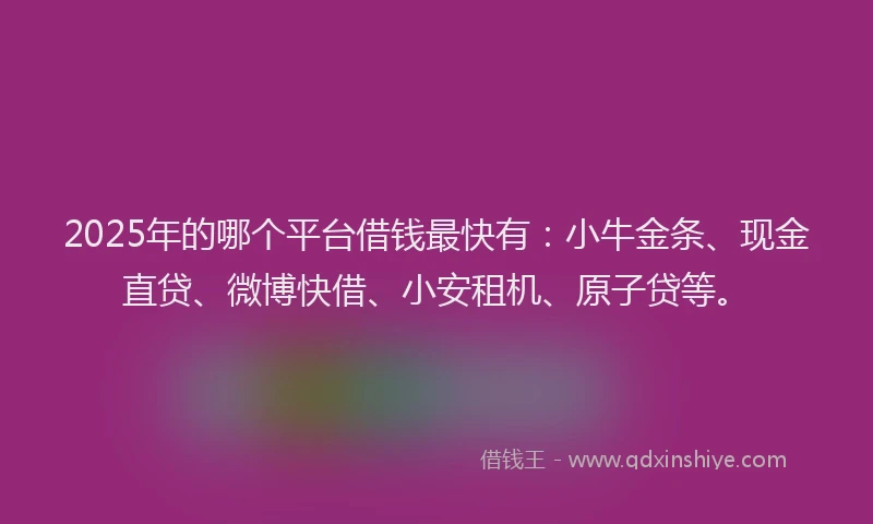 2025年的哪个平台借钱最快有：小牛金条、现金直贷、微博快借、小安租机、原子贷等。