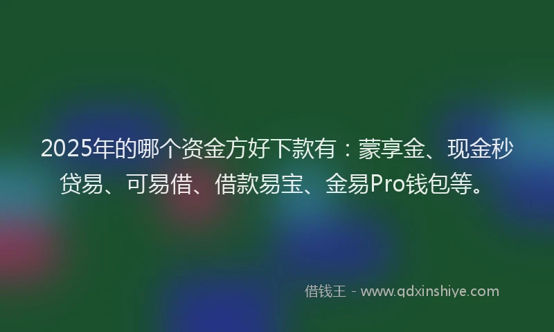2025年的哪个资金方好下款有：蒙享金、现金秒贷易、可易借、借款易宝、金易Pro钱包等。