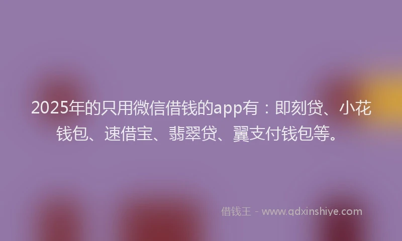 2025年的只用微信借钱的app有：即刻贷、小花钱包、速借宝、翡翠贷、翼支付钱包等。