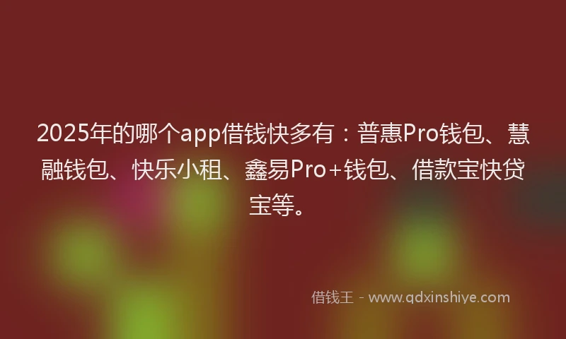 2025年的哪个app借钱快多有：普惠Pro钱包、慧融钱包、快乐小租、鑫易Pro+钱包、借款宝快贷宝等。