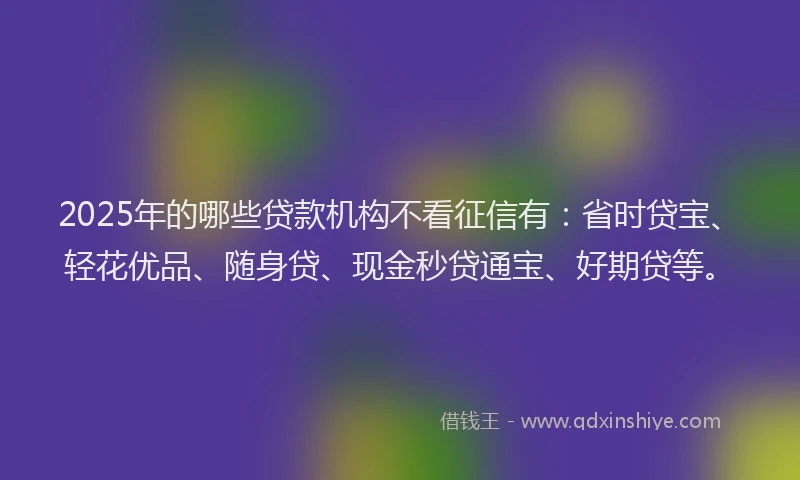 2025年的哪些贷款机构不看征信有：省时贷宝、轻花优品、随身贷、现金秒贷通宝、好期贷等。