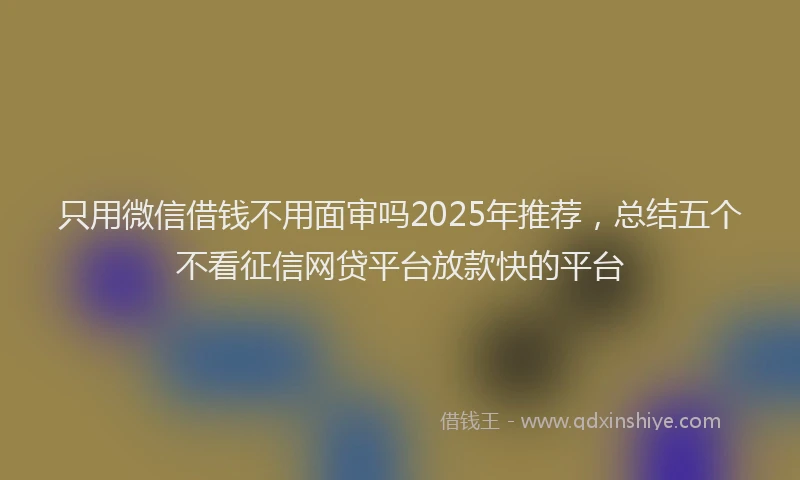 只用微信借钱不用面审吗2025年推荐，总结五个不看征信网贷平台放款快的平台
