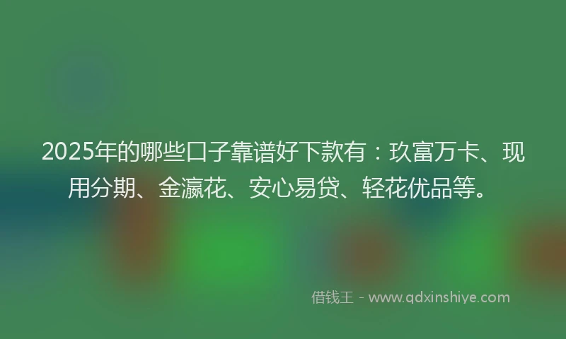 2025年的哪些口子靠谱好下款有：玖富万卡、现用分期、金瀛花、安心易贷、轻花优品等。