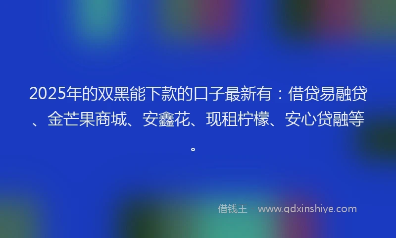2025年的双黑能下款的口子最新有：借贷易融贷、金芒果商城、安鑫花、现租柠檬、安心贷融等。
