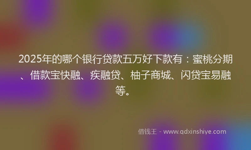 2025年的哪个银行贷款五万好下款有：蜜桃分期、借款宝快融、疾融贷、柚子商城、闪贷宝易融等。