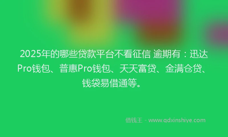 2025年的哪些贷款平台不看征信 逾期有：迅达Pro钱包、普惠Pro钱包、天天富贷、金满仓贷、钱袋易借通等。
