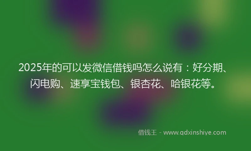 2025年的可以发微信借钱吗怎么说有：好分期、闪电购、速享宝钱包、银杏花、哈银花等。