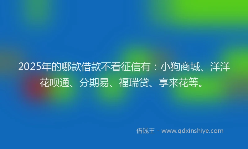 2025年的哪款借款不看征信有：小狗商城、洋洋花呗通、分期易、福瑞贷、享来花等。