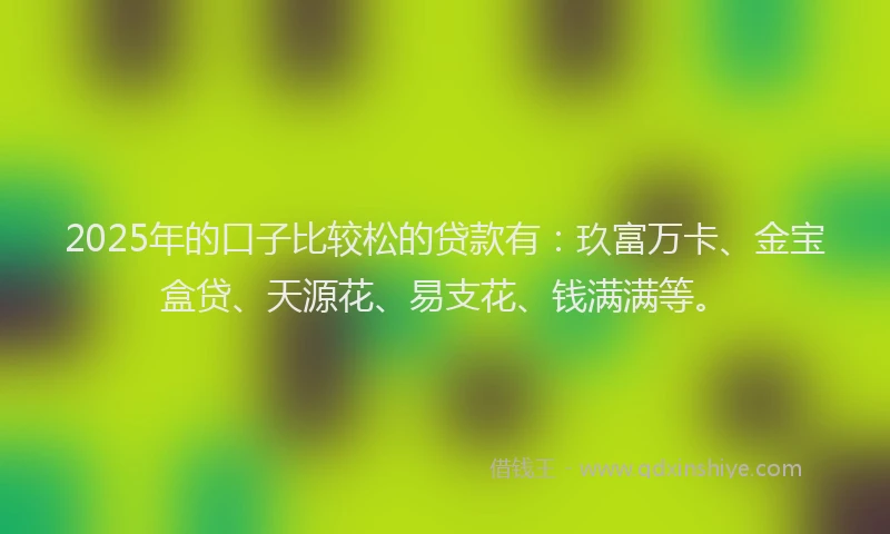 2025年的口子比较松的贷款有：玖富万卡、金宝盒贷、天源花、易支花、钱满满等。