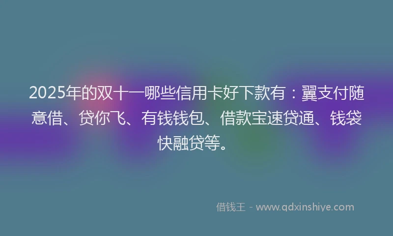 2025年的双十一哪些信用卡好下款有：翼支付随意借、贷你飞、有钱钱包、借款宝速贷通、钱袋快融贷等。