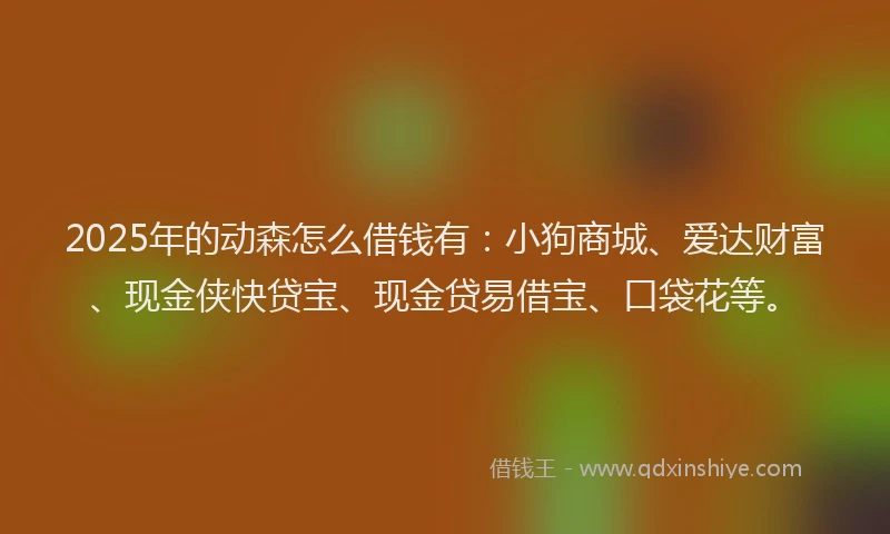 2025年的动森怎么借钱有：小狗商城、爱达财富、现金侠快贷宝、现金贷易借宝、口袋花等。
