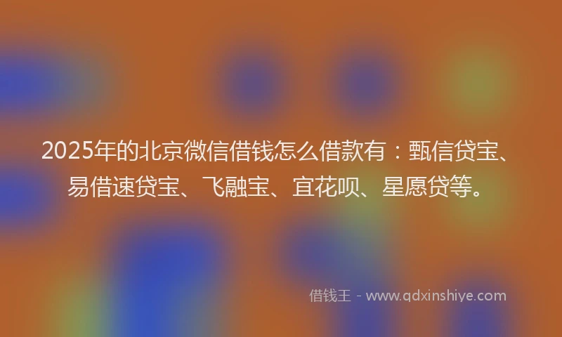 2025年的北京微信借钱怎么借款有：甄信贷宝、易借速贷宝、飞融宝、宜花呗、星愿贷等。