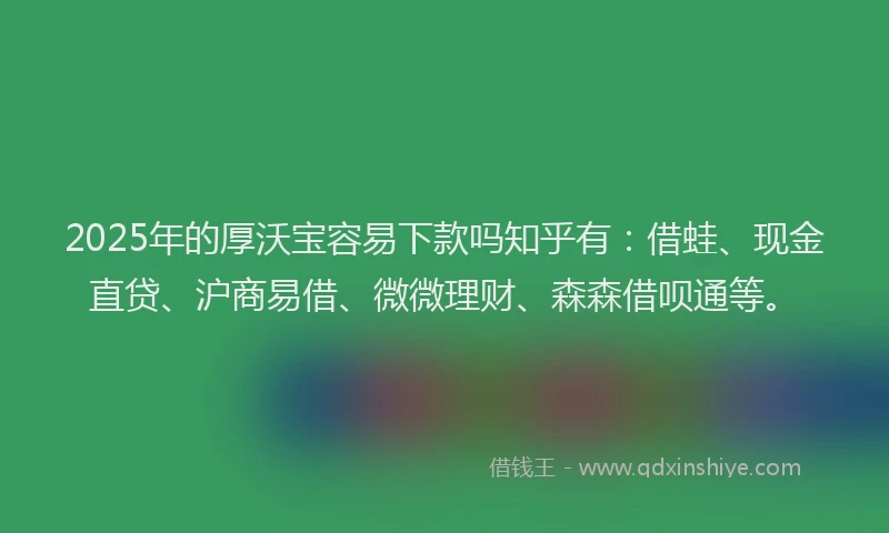 2025年的厚沃宝容易下款吗知乎有：借蛙、现金直贷、沪商易借、微微理财、森森借呗通等。