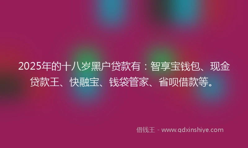 2025年的十八岁黑户贷款有：智享宝钱包、现金贷款王、快融宝、钱袋管家、省呗借款等。