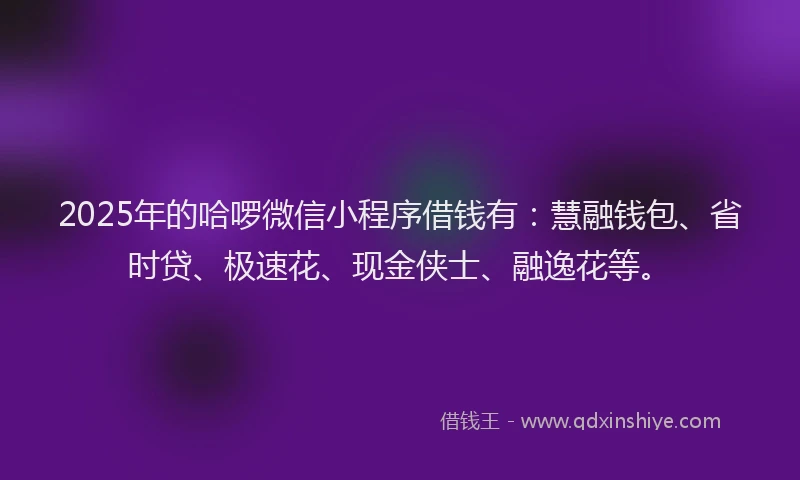 2025年的哈啰微信小程序借钱有：慧融钱包、省时贷、极速花、现金侠士、融逸花等。