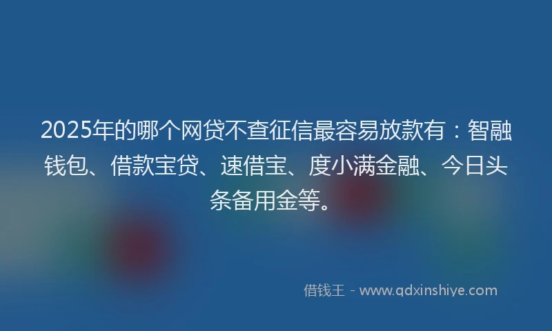 2025年的哪个网贷不查征信最容易放款有：智融钱包、借款宝贷、速借宝、度小满金融、今日头条备用金等。