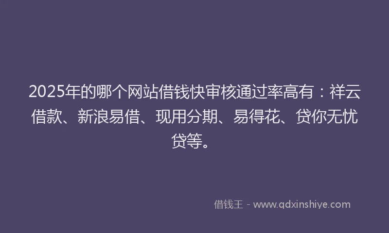 2025年的哪个网站借钱快审核通过率高有：祥云借款、新浪易借、现用分期、易得花、贷你无忧贷等。