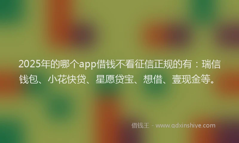 2025年的哪个app借钱不看征信正规的有：瑞信钱包、小花快贷、星愿贷宝、想借、壹现金等。